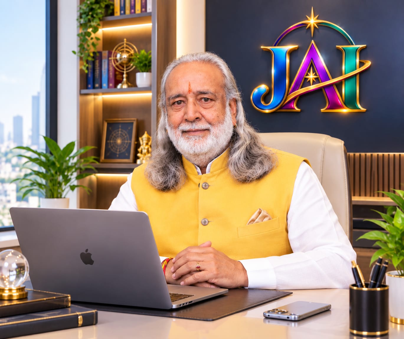 Astrologer Kunj Bihari Jindal in his office